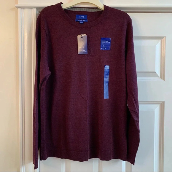 Apt. 9 Other - NWT Apt 9 Seriously Soft Merino Wool Blend Sweater Merlot Wine Mens Large